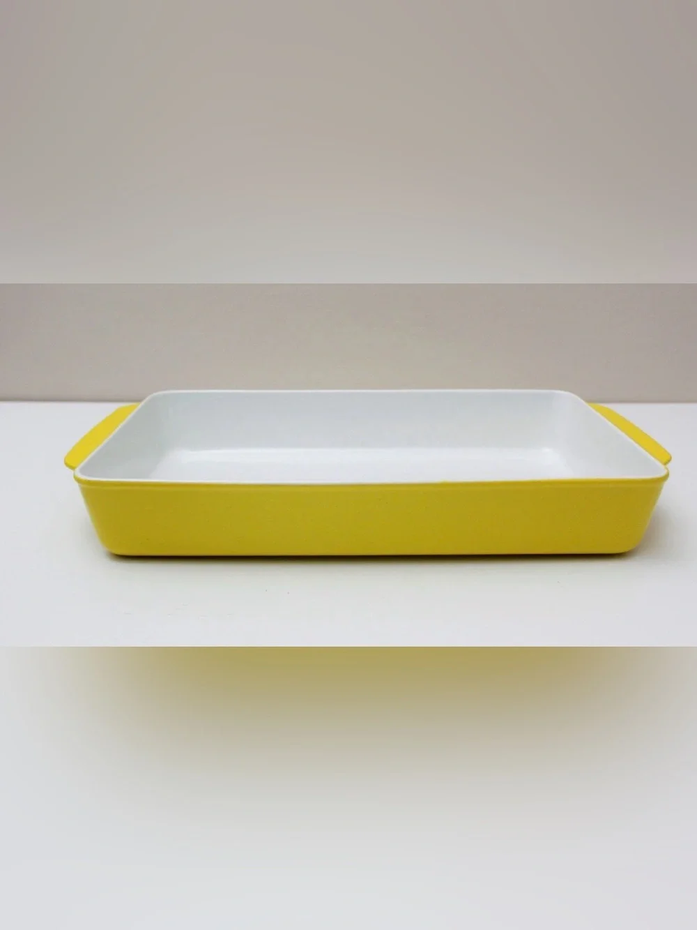vintage 1970’s Copco Michael Lax, yellow enamel cast iron casserole pan MCM